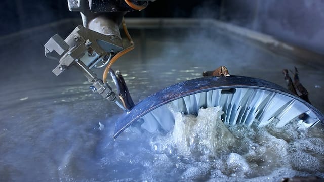 Eine Mikropräzisions-Wasserschneidemaschine in Aktion. Eine Mikropräzisions-Wasserschneidemaschine in Aktion.