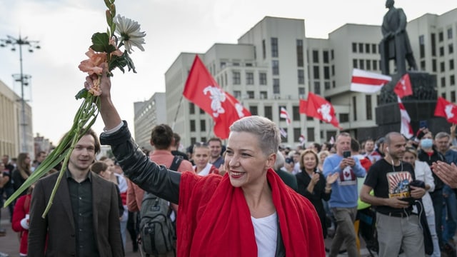 Frau in Demonstrationszug Frau in Demonstrationszug