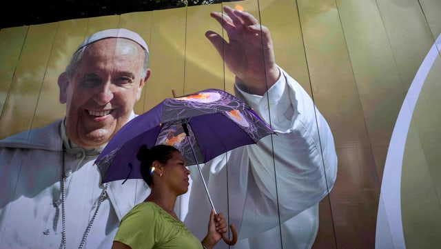 Papst-Bildnis auf einer Leinwand in Kuba. Papst-Bildnis auf einer Leinwand in Kuba.