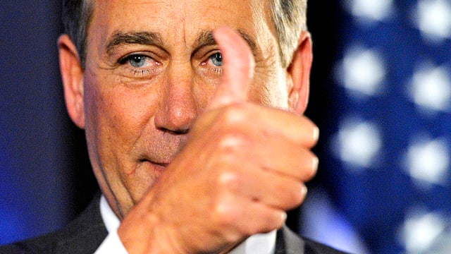 Abgeordneter und Sprecher des Repräsentantenhauses John Boehner. Er hält den Daumen in die Höhe. Abgeordneter und Sprecher des Repräsentantenhauses John Boehner. Er hält den Daumen in die Höhe.