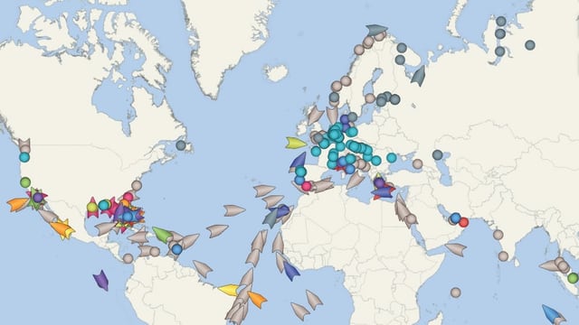 Kreuzfahrtschiffe auf einer Karte Kreuzfahrtschiffe auf einer Karte
