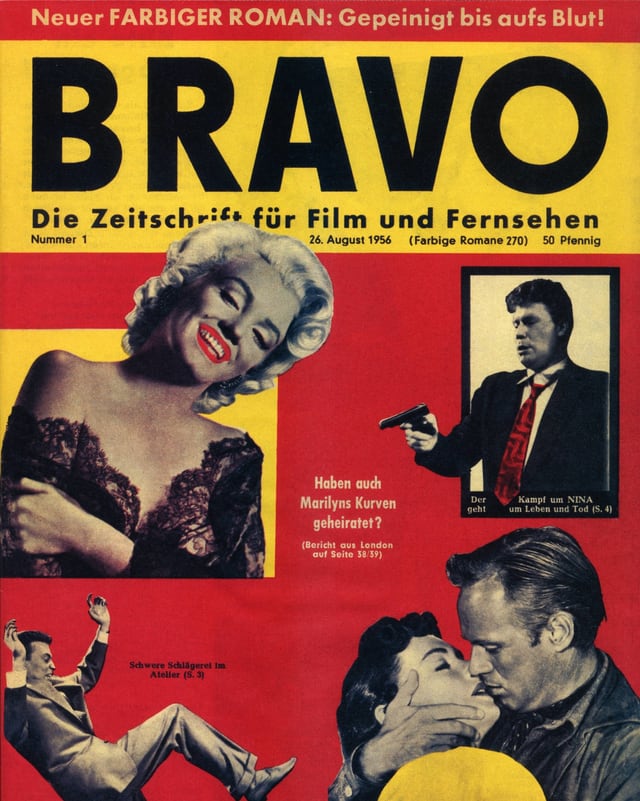 Cover der ersten «Bravo» vom 26. August 1956 mit Marilyn Monroe. Cover der ersten «Bravo» vom 26. August 1956 mit Marilyn Monroe.