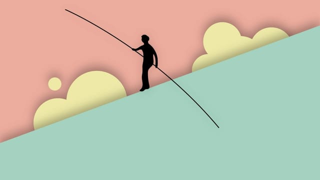 Illustration einer Figur, die an einem Abgrund balanciert. Illustration einer Figur, die an einem Abgrund balanciert.