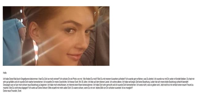 Mailtext und Foto einer jungen Frau. Mailtext und Foto einer jungen Frau.