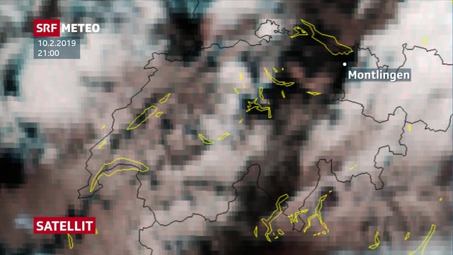 Satellitenbild über der Schweiz von Sonntagabend. Satellitenbild über der Schweiz von Sonntagabend.