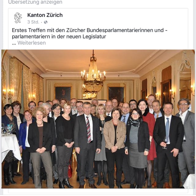 screenshot da facebook. ins vesa in post cun ina foto da gruppa cun bleras politicras e politichers. a l'ur è era da vesair Magdalena martullo Blocher. Els èn en ina bella sala dal hotel Bellvue a Berna. screenshot da facebook. ins vesa in post cun ina foto da gruppa cun bleras politicras e politichers. a l'ur è era da vesair Magdalena martullo Blocher. Els èn en ina bella sala dal hotel Bellvue a Berna.