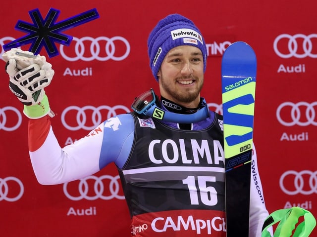 Luca Aerni beim Nachtslalom von Madonna die Campiglio