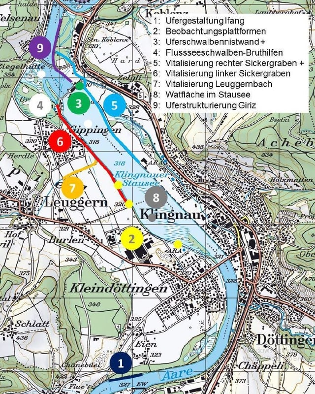 Kartenausschnitt mit Fluss und Stausee Kartenausschnitt mit Fluss und Stausee