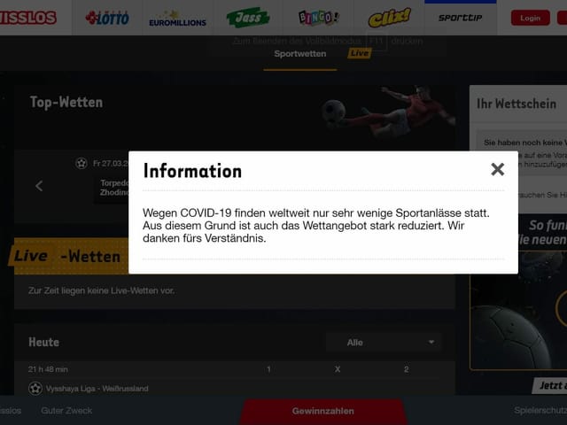 Seite von Sporttip im Internet Seite von Sporttip im Internet