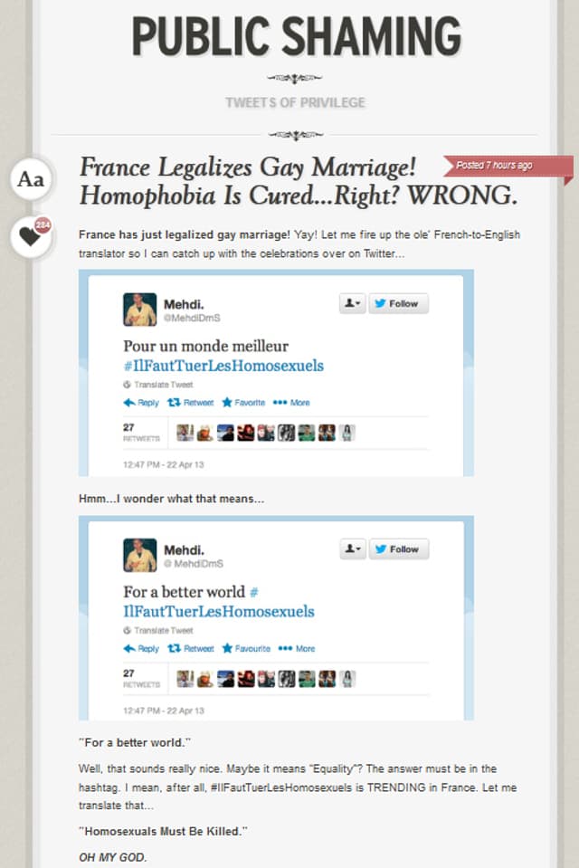 Screenshot des Blogs «Public Shaming». Screenshot des Blogs «Public Shaming».
