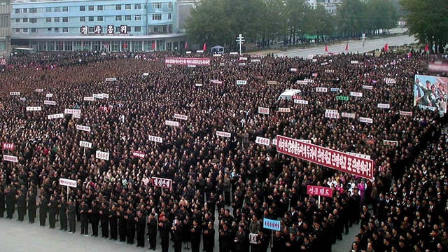 Eine Demonstration in Pjöngjang. Eine Demonstration in Pjöngjang.