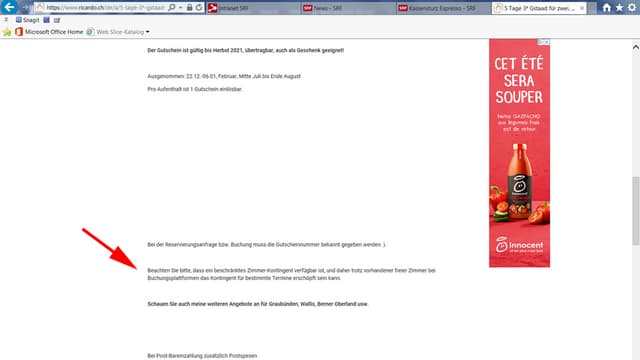 Screenshot Angebot Hotelgutschein Screenshot Angebot Hotelgutschein