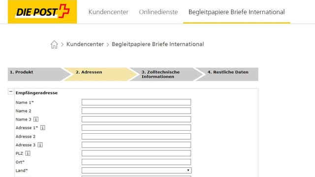 Online-Formular für Auslandversand Online-Formular für Auslandversand