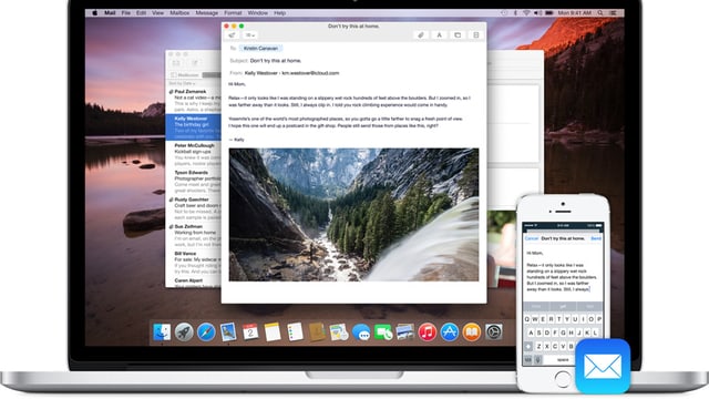 Ein Macbook und ein iPhone nebeneinander Ein Macbook und ein iPhone nebeneinander