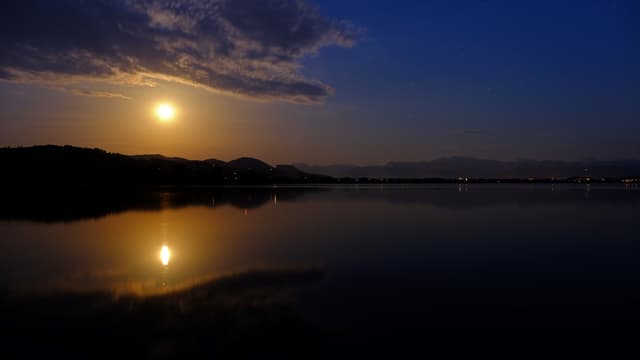 Mondaufgang über dem Pfäffikersee. Dort reichte es mit einem Tiefstwert von 18 Grad nicht für eine Tropennacht. Mondaufgang über dem Pfäffikersee. Dort reichte es mit einem Tiefstwert von 18 Grad nicht für eine Tropennacht.