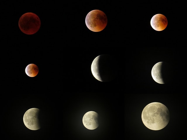 Nochmals die einzelnen Mondfinsternis-Phasen.