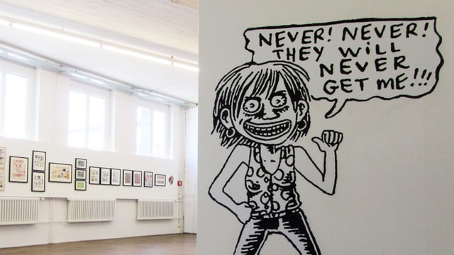 Bild einer lebensgrossen Comic-Figur mit Sprechblase: «Die werden mich nie kriegen.» Bild einer lebensgrossen Comic-Figur mit Sprechblase: «Die werden mich nie kriegen.»