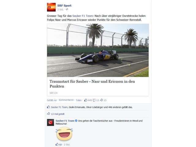 Eine Antwort von Sauber an SRF Sport. Eine Antwort von Sauber an SRF Sport.
