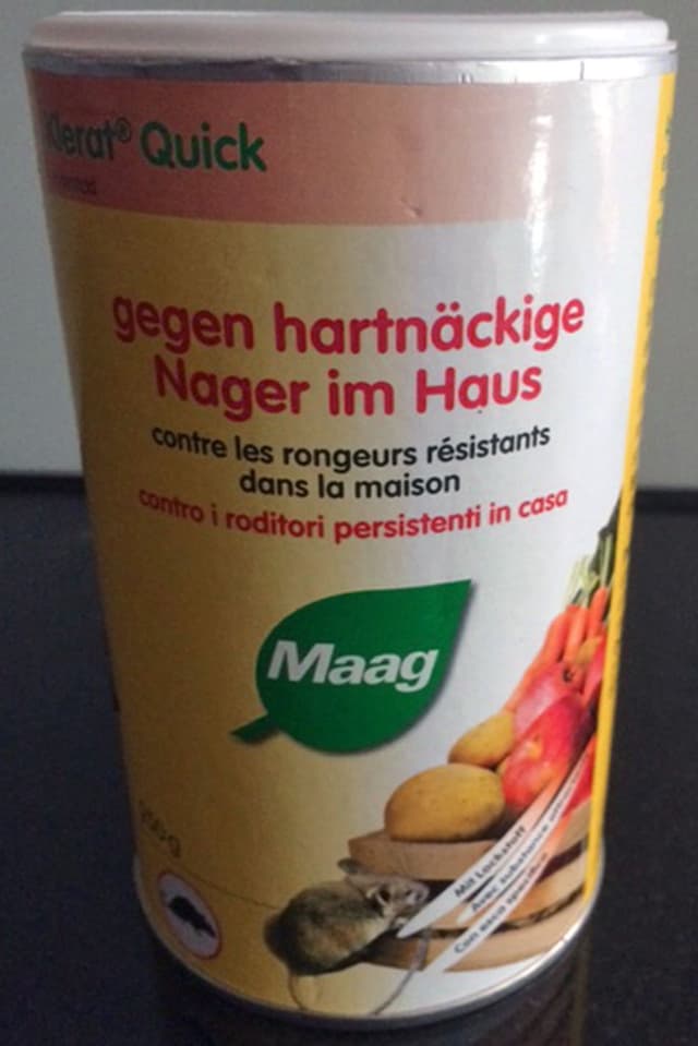 Dose mit Ratten- und Mäusegift. Dose mit Ratten- und Mäusegift.