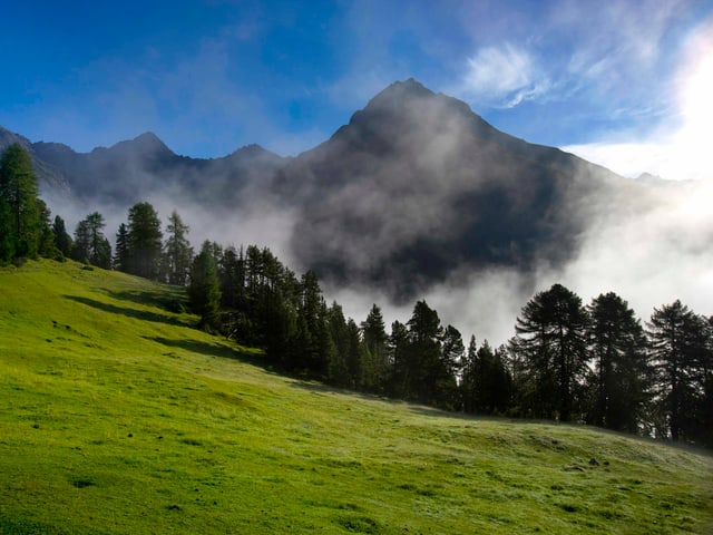 Auf der Höhe der Nebelobergrenze sieht man oben blau und grau. Auf der Höhe der Nebelobergrenze sieht man oben blau und grau.