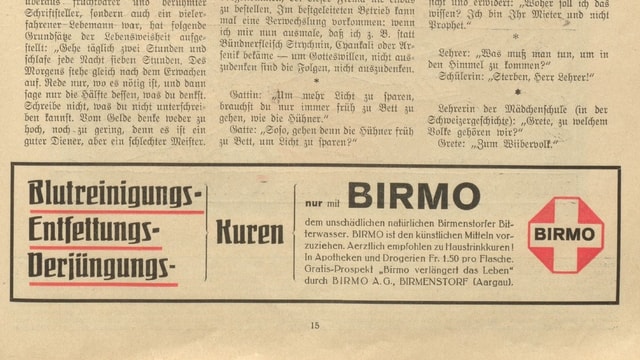 Werbeinserat für Birmo aus dem Jahr 1928 Werbeinserat für Birmo aus dem Jahr 1928