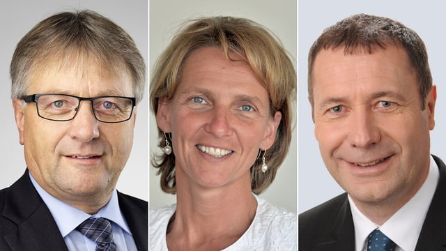 Portraits der amtierenden, Nidwaldner CVP-Regierungsräte: Josef Niederberger, Karin Kayser und Othmar Filliger.