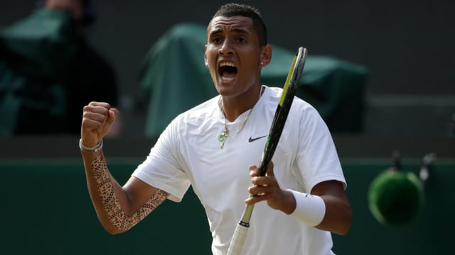 Nick Kyrgios freut sich über seinen Sieg gegen Rafael Nadal. Nick Kyrgios freut sich über seinen Sieg gegen Rafael Nadal.