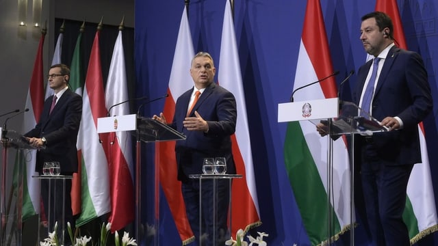 Morawiecki, Orban und Salvini an der gemeinsamen Medienkonferenz