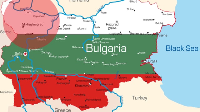 Karte Bulgariens mit rot eingekreistem Nordwesten.