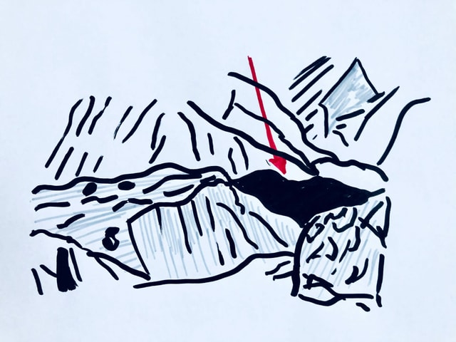 Zeichnung des Grimselpasses mit dem Totensee Zeichnung des Grimselpasses mit dem Totensee
