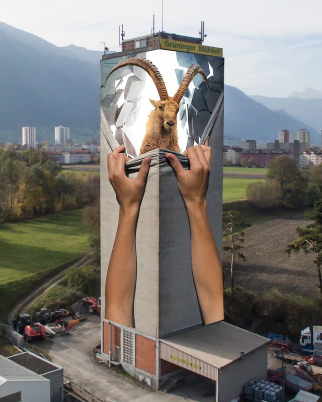 Der Churer Mühleturm besprayt mit einem Steinbock. Der Churer Mühleturm besprayt mit einem Steinbock.
