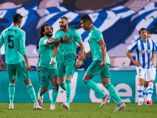 Real Madrid jubelt über ein Tor. Real Madrid jubelt über ein Tor.