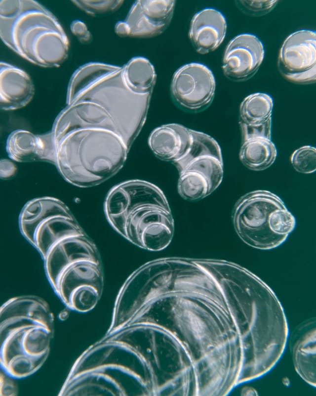 «Gefrorene Blasen im Schwarzeis. Aufgenommen mit Handy auf der Eisoberfläche während der See seufzte und krachte.»