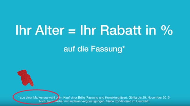 Screenhot aus TV-Werbung. Kleingedruckt steht "auf einer Markenauswahl". Screenhot aus TV-Werbung. Kleingedruckt steht "auf einer Markenauswahl".