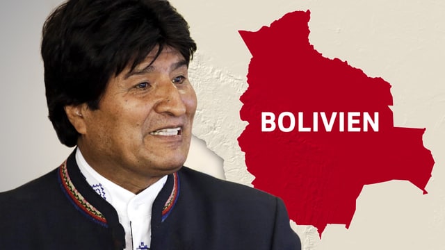 Evo Morales, im Hintergrund der Kartenumriss von Bolivien. Evo Morales, im Hintergrund der Kartenumriss von Bolivien.