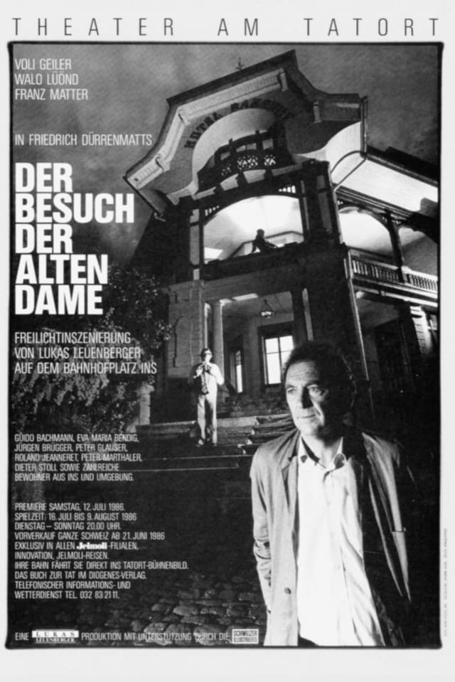 Plakat Theaterstück "Der Besuch der alten Dame" in Ins Plakat Theaterstück "Der Besuch der alten Dame" in Ins