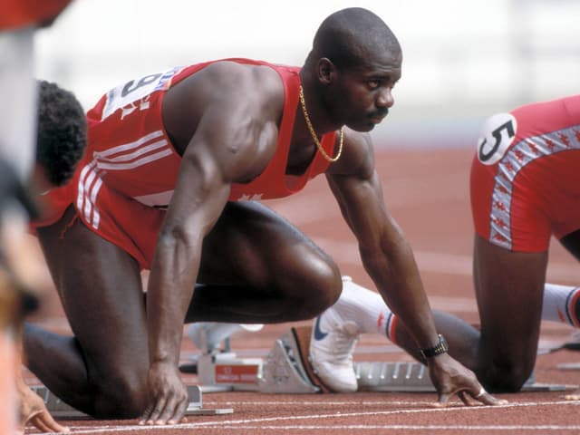 Ben Johnson 1988 an Olympia in Seoul. Ben Johnson 1988 an Olympia in Seoul.