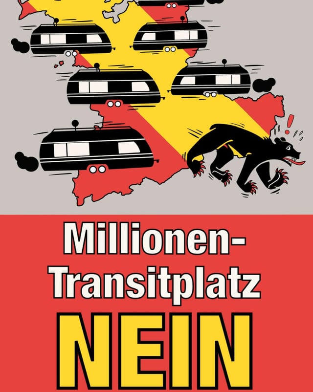 Ausschnitt des offiziellen Plakats der Gegner eines Transitplatzes in Wileroltigen. Ausschnitt des offiziellen Plakats der Gegner eines Transitplatzes in Wileroltigen.