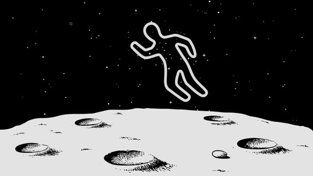 Strichmännchen schwebt über dem Mond