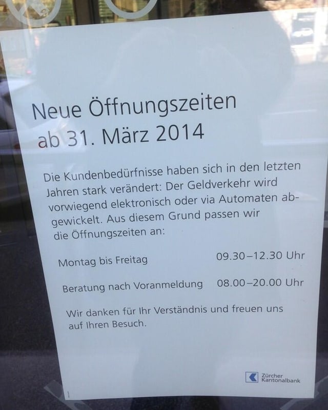 Plakat der ZKB in Albisrieden. Plakat der ZKB in Albisrieden.