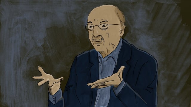 Illustration eines älteren Mannes mit Brille, der seine Hände fragend vor sich hält. Illustration eines älteren Mannes mit Brille, der seine Hände fragend vor sich hält.