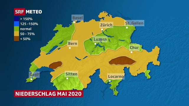 Niederschlagssummen im Mai im Vergleich zum Mittel Niederschlagssummen im Mai im Vergleich zum Mittel