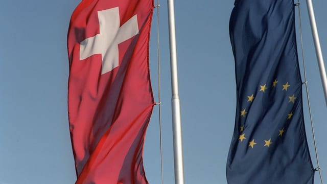 Fahnen Schweiz und EU. Fahnen Schweiz und EU.