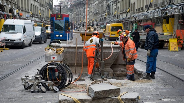 Bauarbeiten auf der Marktgasse in Bern Anfang April 2014.