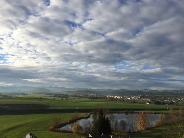 Wolkenfelder und Wiesen.