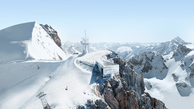Visualisierung der geplanten neuen Bergstation und des Turmes auf dem Titlis.