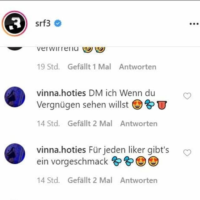 Kommentare auf einen Instagram-Post von Radio SRF 3 Kommentare auf einen Instagram-Post von Radio SRF 3