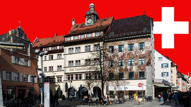 Fotomontage mit Konstanz und Schweizerkreuz. Fotomontage mit Konstanz und Schweizerkreuz.