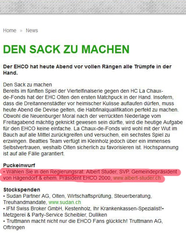 An diversen Orten auf der Internetseite des EHCO finden sich Wahlempfehlungen für die kommenden Solothurner Wahlen. An diversen Orten auf der Internetseite des EHCO finden sich Wahlempfehlungen für die kommenden Solothurner Wahlen.