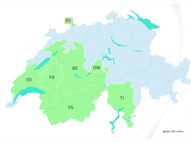 Schweizerkarte mit den Kantonen, die flächendeckend First Responnder im Einsatz haben